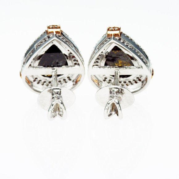 4.97 TCW Rose Cut Diamond Halo Earrings Pear Shape 14K White Gold Fancy Brown - Picture 6 of 7